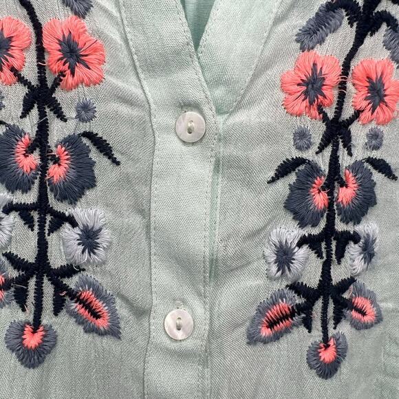 NWT Flutter & Kick Maternity Top Floral Embroidered Lightweight Button Down Boho - Picture 4 of 10